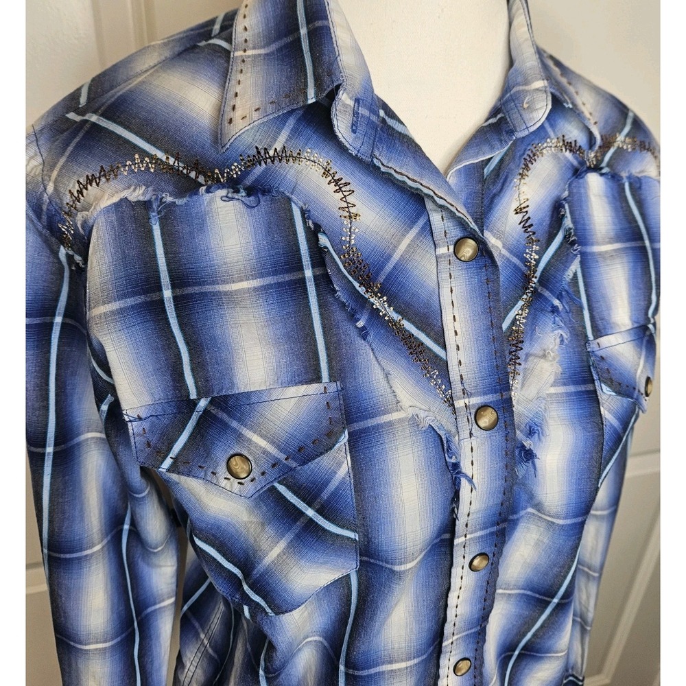 Brooks And Dunn By Panhandle Slim Womens Plaid Western Shirt Pearlsnap Sz Small - Picture 2 of 9